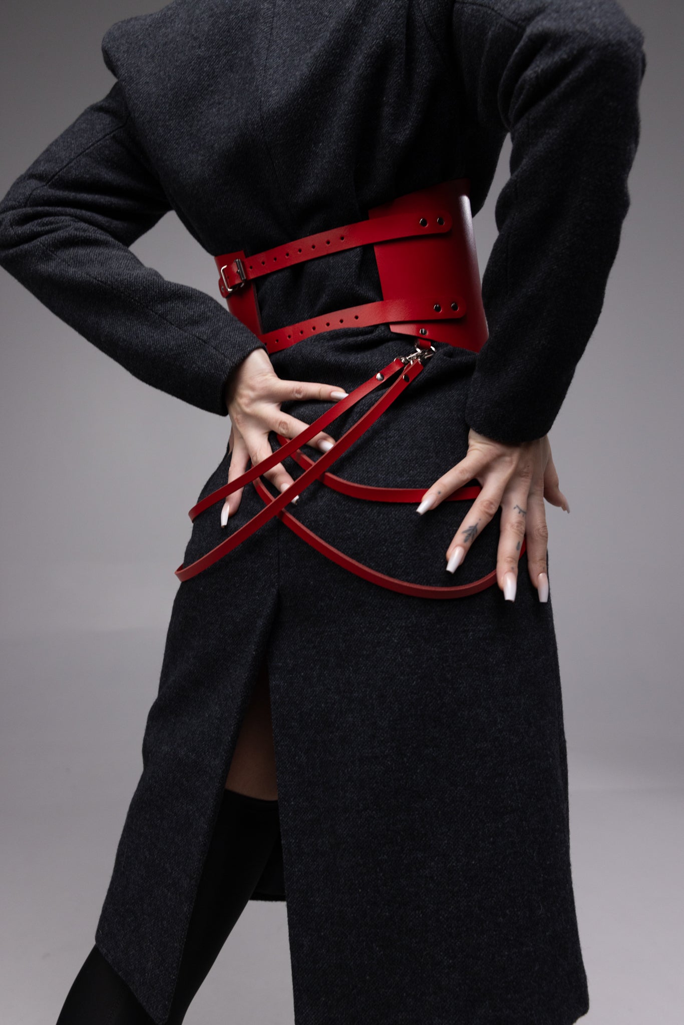 Leather corset with zipper and straps