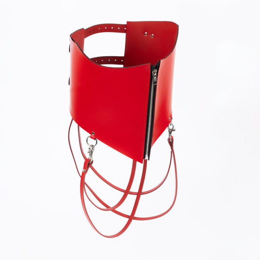 Leather corset with zipper and straps